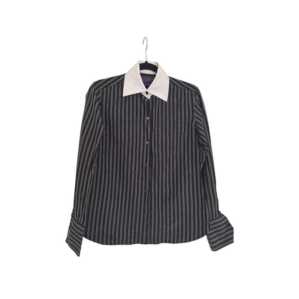 Ralph Lauren Collection Purple Label Silk Striped Shirt Contrast Collar Size 8